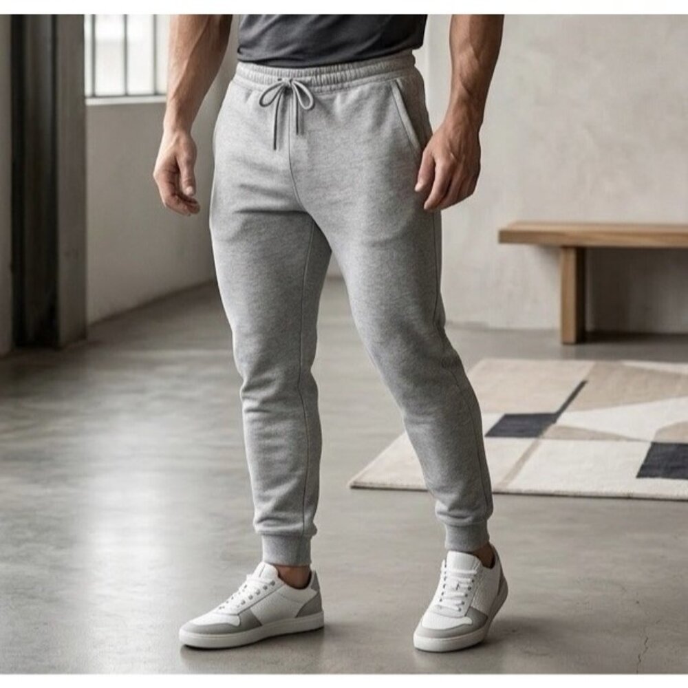 H&M Men's Joggers Sweatpants Sz M Gray Cottonβ Blend Pockets Neutral Minimalist